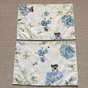 LENOX BUTTERFLY MEADOW FABRIC PLACEMATS-SET of 2 Blue, Pink Flowers, Butterflies